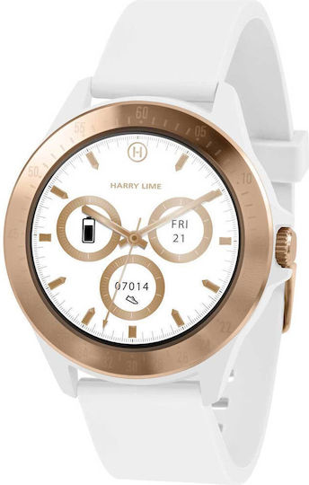 Harry Lime HA07 Aluminum 44mm Smartwatch with Heart Rate Monitor Rose Gold White Silicone