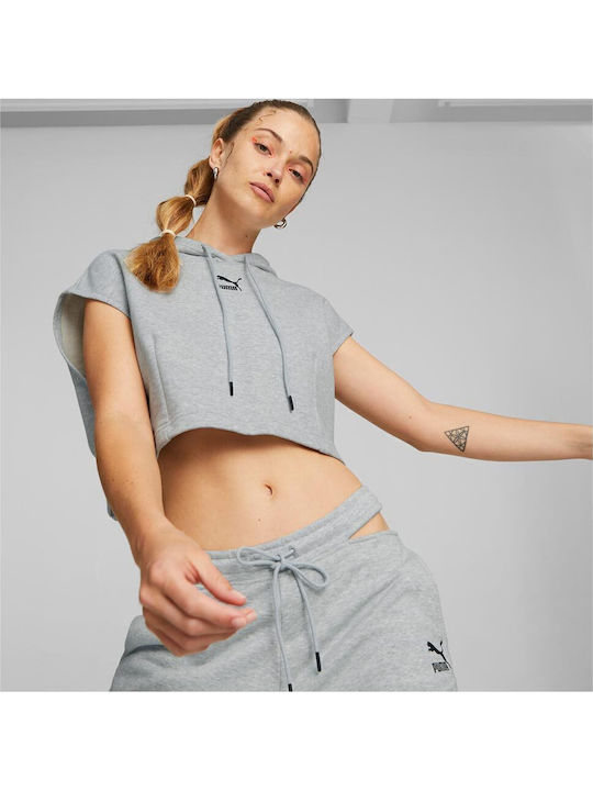 Gekürzt Damen Sweatshirt Kapuzen Gray