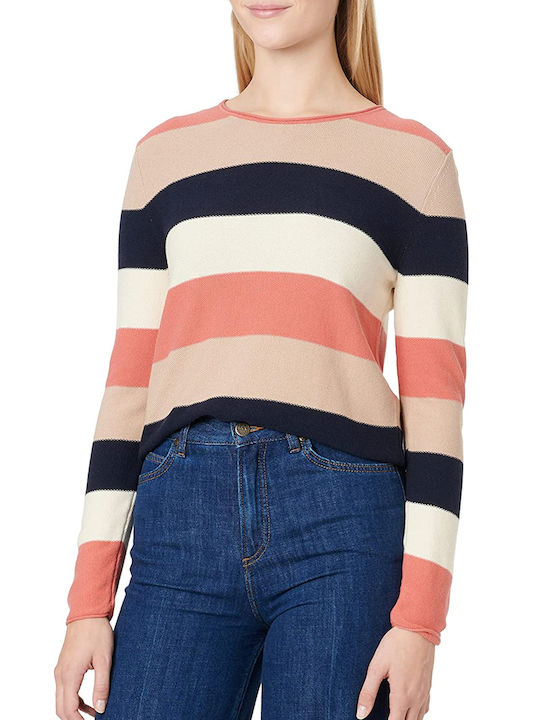 Tom Tailor Damen Langarm Pullover Gestreift Pink / Navy Blue