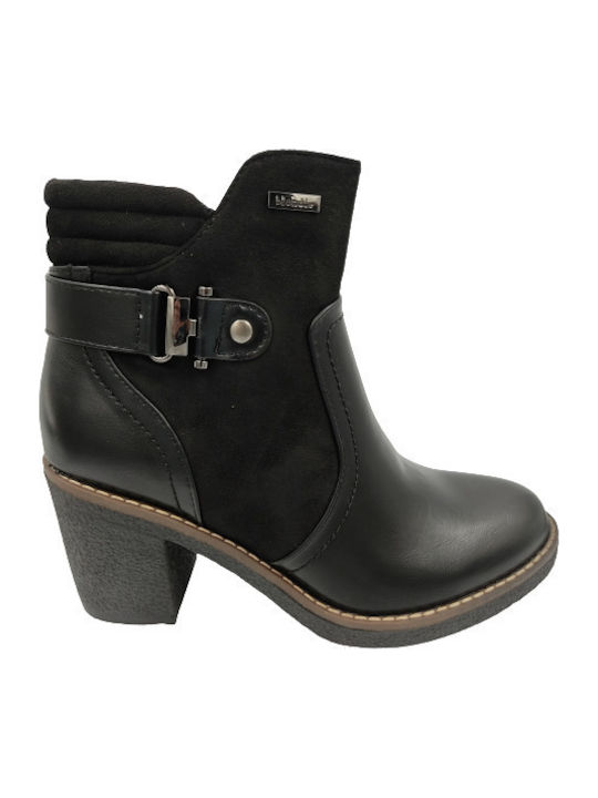 Leather Women's Ankle Boots with Medium Heel Black