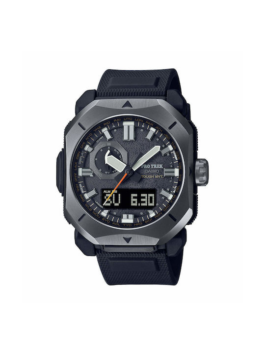 Casio Pro Trek Аналогово/Цифрово Часовник Слънчева с Черно Каучукова каишка