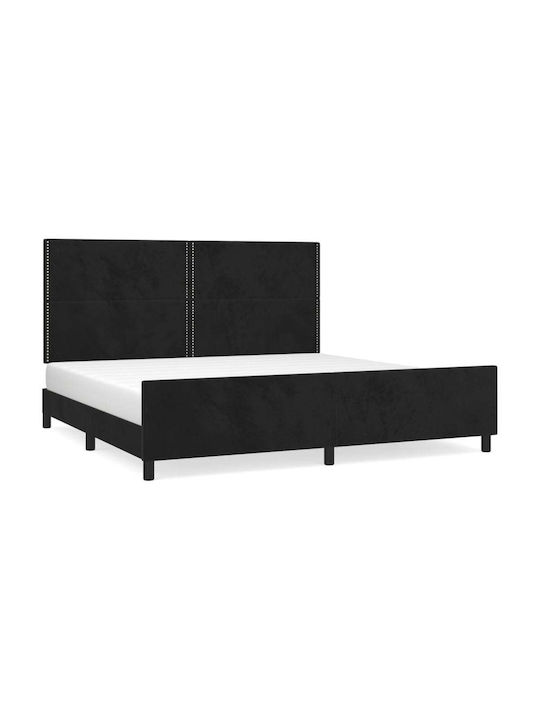 King Size Fabric Upholstered Bed in Black with Slats for Mattress 200x200cm