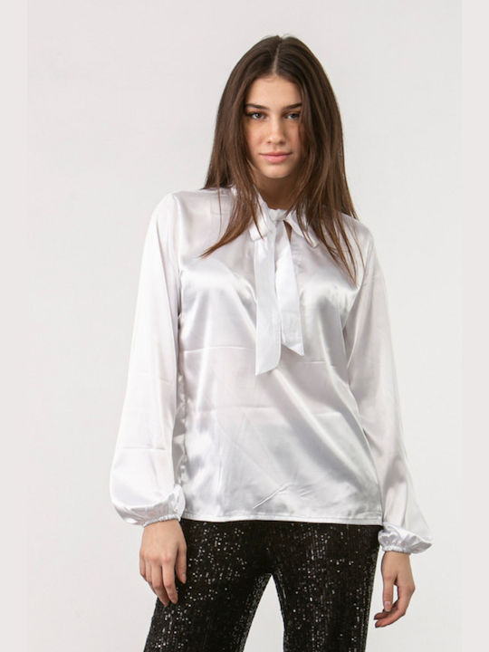 Satin blouse with tie front WHITE 19-103-022