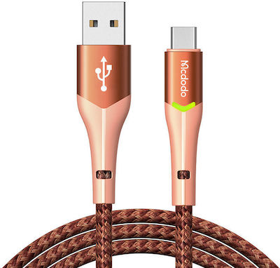 Mcdodo Magnificence CA-7962 Braided / LED USB 2.0 Cable USB-C male - USB-A female Πορτοκαλί 1m