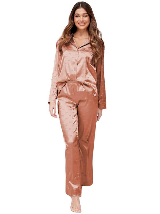 DKNY Χειμερινό Γυναικείο Σετ Πιτζάμας Σατέν Blush
