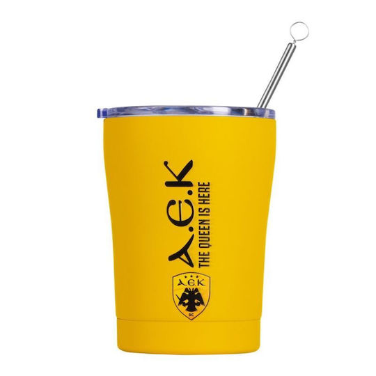 Estia Coffee Mug Save The Aegean Ανακυκλώσιμο Ποτήρι Θερμός Ανοξείδωτο BPA Free 350ml AEK BC Edition με Καλαμάκι