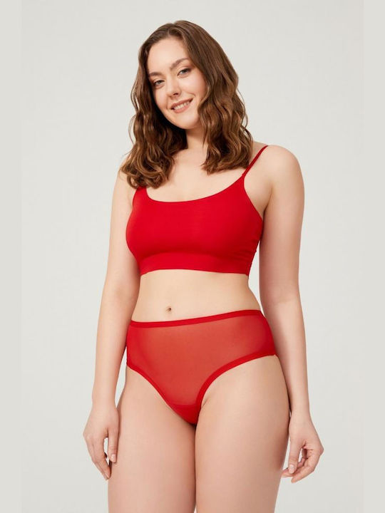 CottonHill Plus Size Γυναικείο Brazil με Δαντέλα Κόκκινο