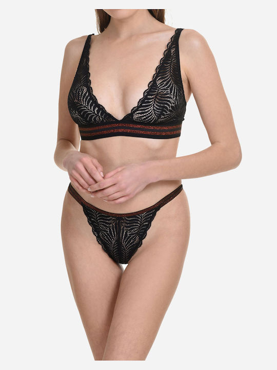 Miss Rosy Tanga Damen Slip mit Spitze Schwarz