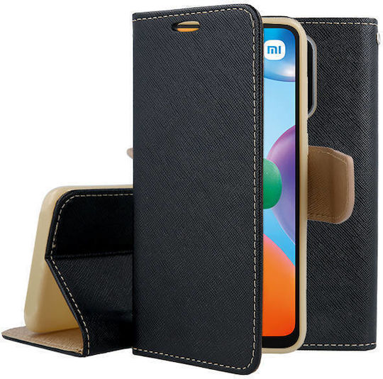 Tel1 Fancy Diary Wallet Synthetic Leather Black / Gold (Redmi 10C)