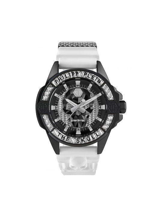 Philipp Plein The Skull Uhr Batterie mit Weiß Kautschukarmband