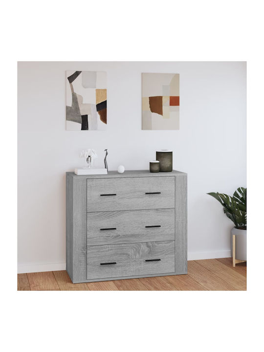 Wooden Chest of Drawers with 3 Drawers Gray 80x...