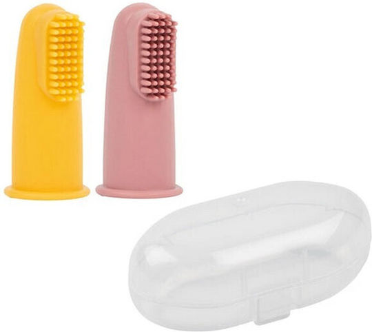 Nattou Set Baby Finger Toothbrushes for 6m+ 2 Pieces Yellow