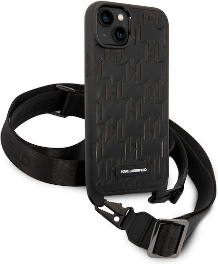 Karl Lagerfeld Monogram Plaque Back Cover Silicone with Strap Black (iPhone 14 Plus)