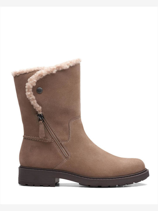 Opal Zip Suede Women's Ankle Boots with Fur Gray