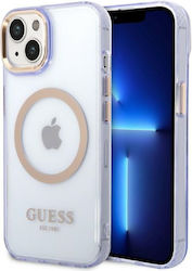 Guess Gold Outline Translucent MagSafe Umschlag Rückseite Silikon Purple/Purple (iPhone 14) GUHMP14SHTCMU