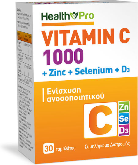 Health Pro Vitamin C 1000 & Zinc & Selenium & D3 Βιταμίνη για Ενίσχυση του Ανοσοποιητικού, τo Δέρμα & Αντιοξειδωτική δράση 30 ταμπλέτες