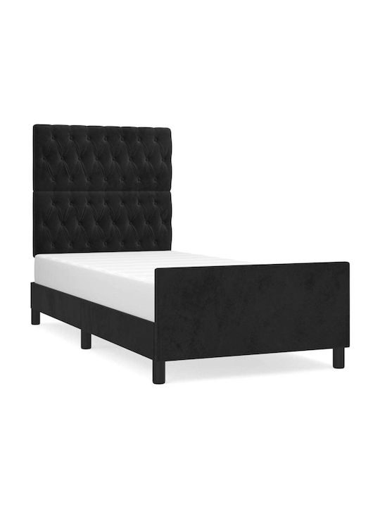 Κρεβάτι Μονό Επενδυμένο με Ύφασμα Μαύρο με Τάβλες για Στρώμα 100x200cm