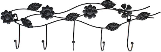 Keskor Metal Vintage Wall Hanger with 5 Slots Black 56x18cm 1pc