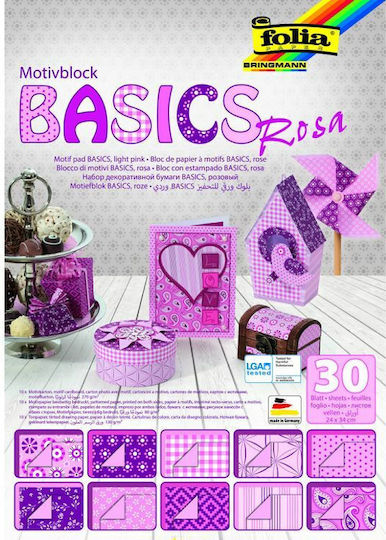 Folia Carton Basics Roz în Bloc 30 Foi 24x34cm