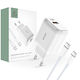 Tech-Protect Charger with USB-A Port and USB-C Port and Cable USB-C 20W Power Delivery / Quick Charge 3.0 Whites (C20W)