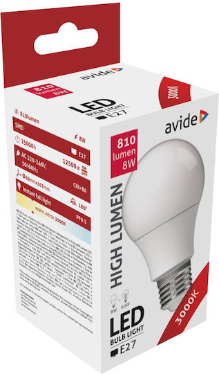 Avide ABG27WW-8W-AP LED Bulb 8W 107mm for Socket E27 and Shape A60 Warm White 806lm