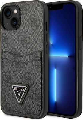 Guess Triangle Logo Collection Synthetic Leather Back Cover with Credit Card Holder Black (iPhone 14 Plus)