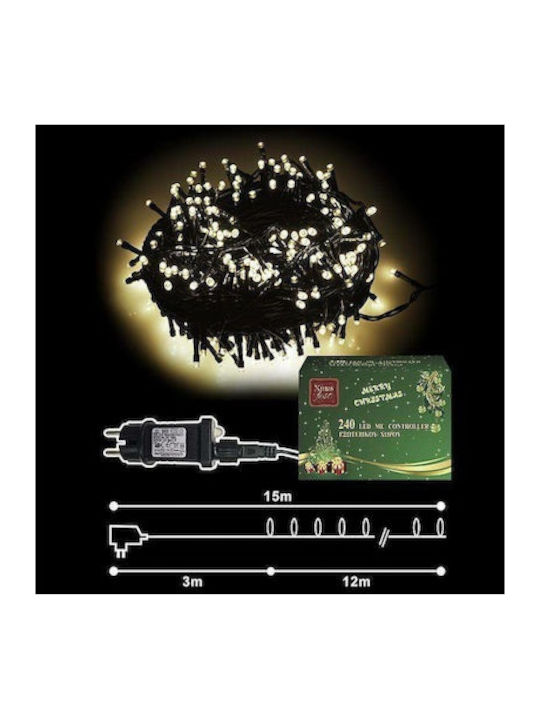 240 Weihnachtslichter LED Warmes Weiß Elektrisch vom Typ Zeichenfolge mit Programmen Weiß warm mit CONTROLLER 8 Programme XMASfest