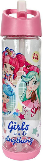 Sunce Shopkins Детско Бутилка за Вода Пластмасов с Сламка Розова 500ml