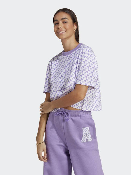 Adidas x Logomania Women's Athletic Crop Top Short Sleeve White / Violet Fusion