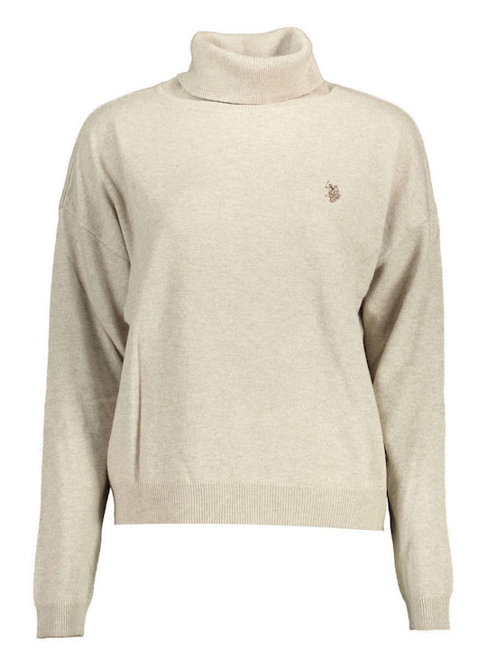 U.S. Polo Assn. Damen Bluse Langärmelig Rollkragenpullover Beige