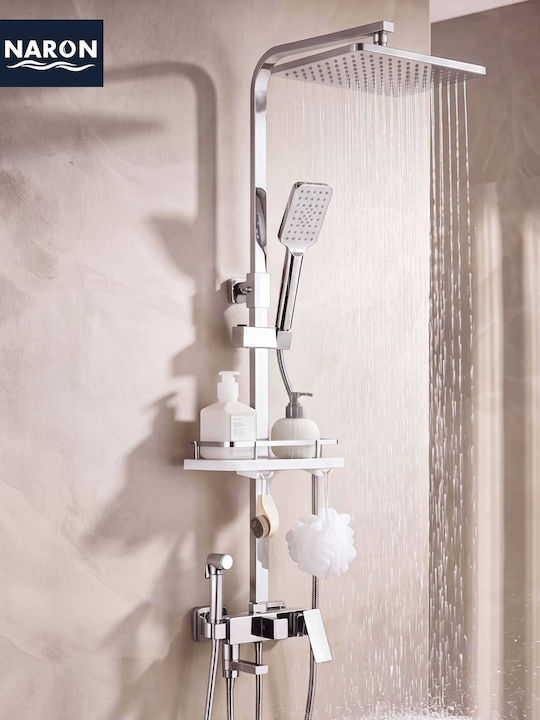 Naron Adjustable Shower Column with Mixer 85-120 Silver