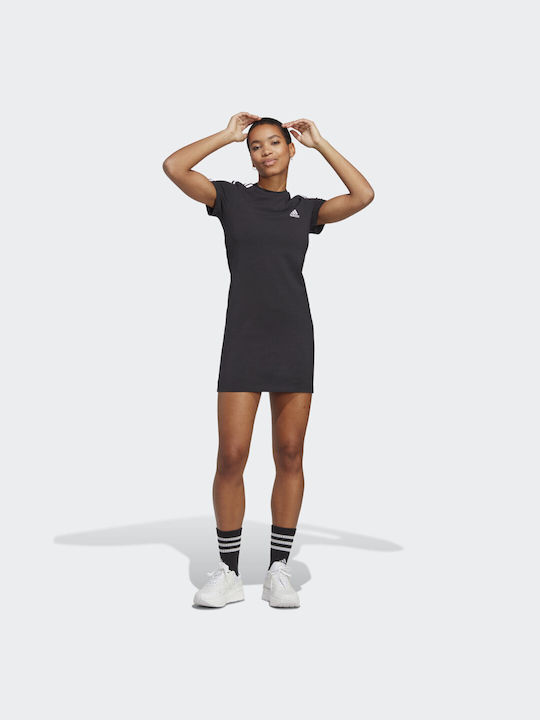 Adidas Essentials 3-Stripes Mini Καλοκαιρινό All Day Φόρεμα Βαμβακερό Μαύρο