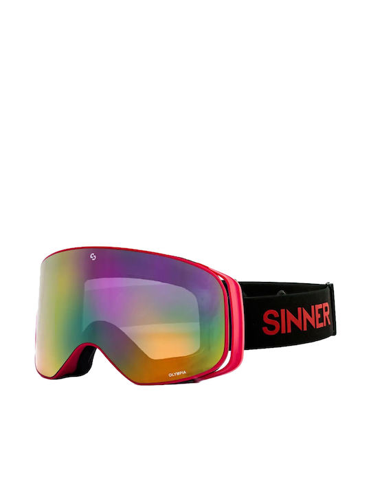 Sinner Olympia Μάσκα Σκι & Snowboard Ενηλίκων με Φακό σε Κόκκινο Χρώμα