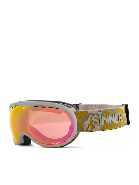 Sinner Șablon S Mască de Schi și Snowboard pentru Adulți, Gri cu Lentilă Roz