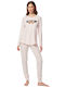 Minerva Winter Damen Pyjama-Set Baumwolle Rosa