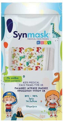 Syndesmos SynMask Kids Μάσκα Προστασίας Μιας Χρήσης Χειρουργική Τύπου IIR BFE ≥ 98% για Παιδιά με Δεινοσαυράκια 10τμχ