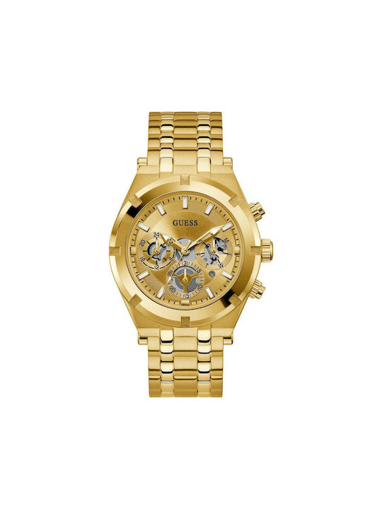 Guess Continental Ρολόι Χρονογράφος Μπαταρίας με Μεταλλικό Μπρασελέ σε Χρυσό χρώμα