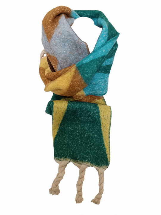 Damenschal gestrickt mehrfarbig Schal mit Zöpfen auf der Borte Giallo / Mehrfarbig