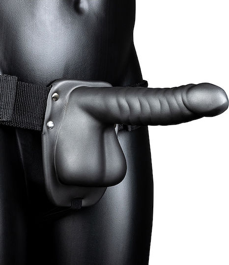 Shots Ouch Ribbed Hollow With Balls Harness with Dildo 22cm in Gray Color