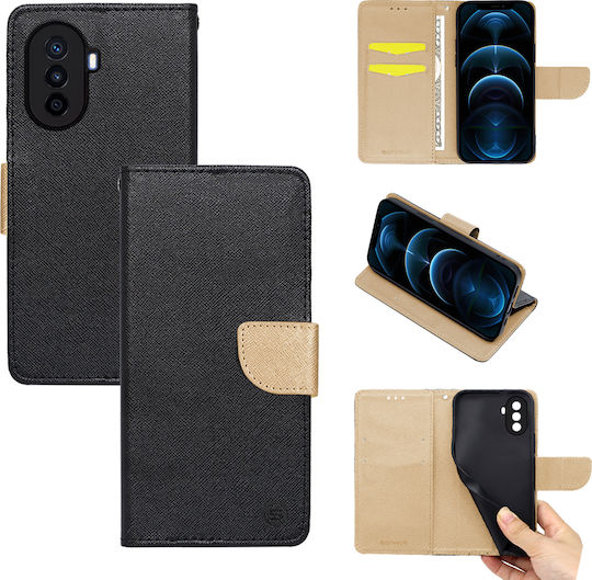 Sonique Trend Wallet Δερματίνης Μαύρο / Χρυσό (Huawei Nova Y70)