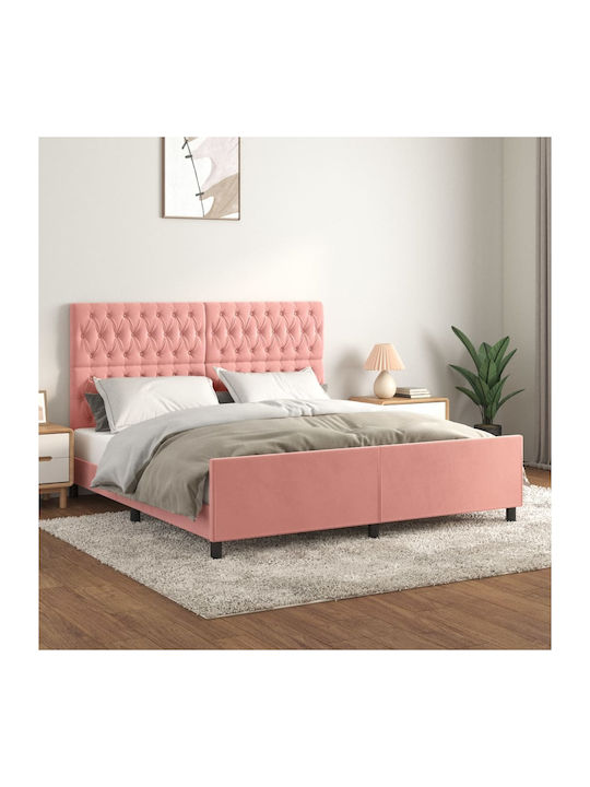 Pat King Size Tapițat cu Material Roz pentru Sa...