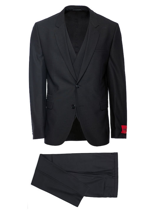 Hugo Boss Ανδρικό Κοστούμι Με Γιλέκο με Στενή Εφαρμογή Μαύρο