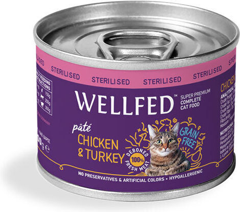 Wellfed Sterilised Υγρή Τροφή για Ενήλικες Γάτες σε Κονσέρβα με Γαλοπούλα και Κοτόπουλο χωρίς Σιτηρά 200gr