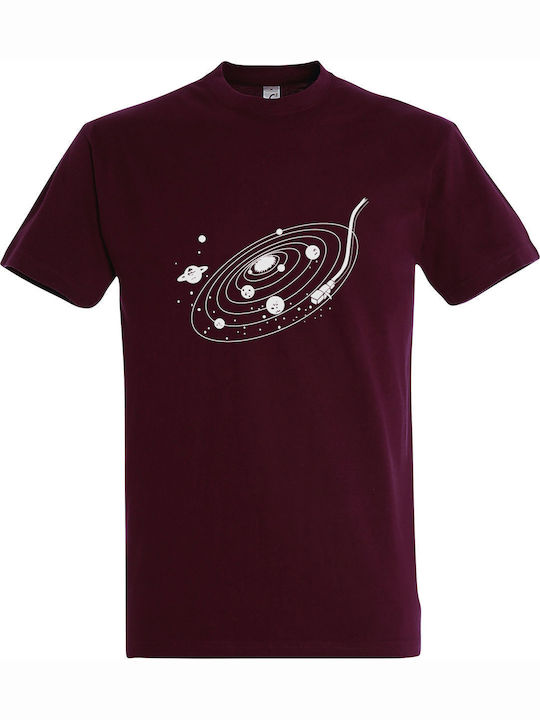 T-Shirt Unisex "Space Vinyl Dj Music" Burgunderrot