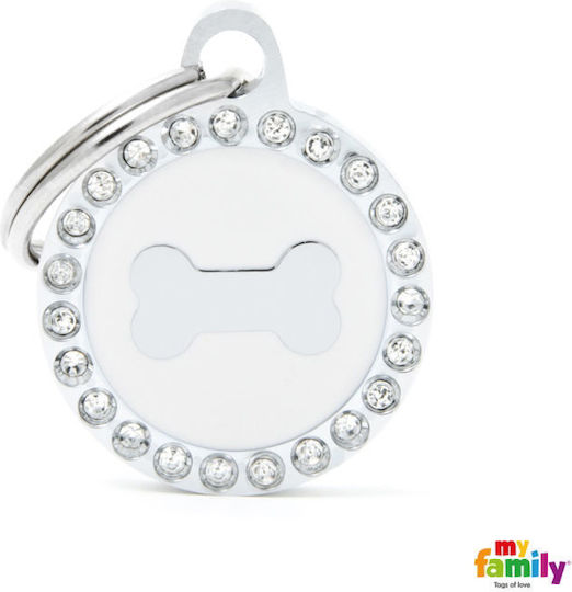 My Family Glam Breloc Os Etichetă Pentru Identificarea Câinilor Circulară Albă Metalică Mică 2.8cm Personalizată