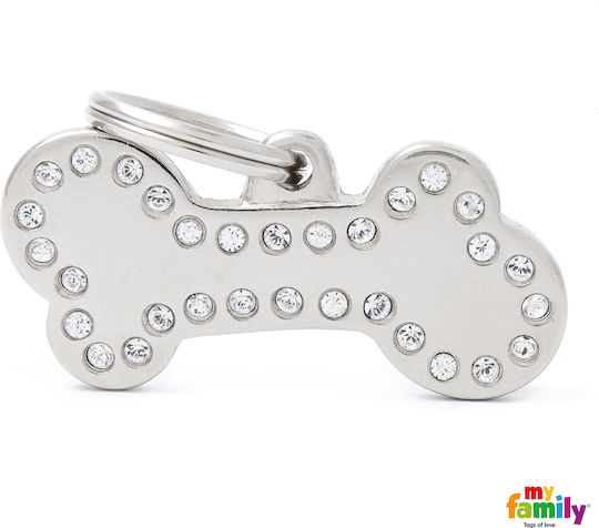 My Family Chic Dog ID Bone Silver Metal Large 4x2cm