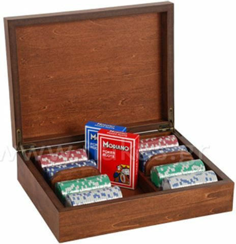 Set von 200 nummerierten Pokerchips in Box mit 2 Kartenspielen