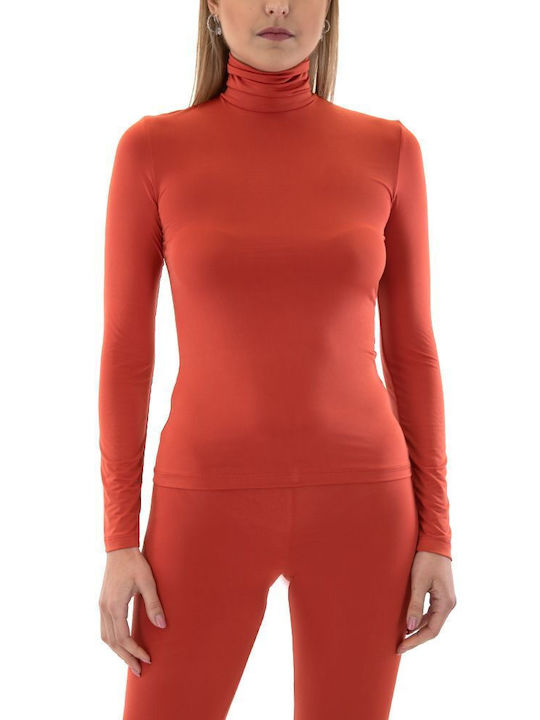 Moutaki Women's Blouse Long Sleeve Turtleneck Orange