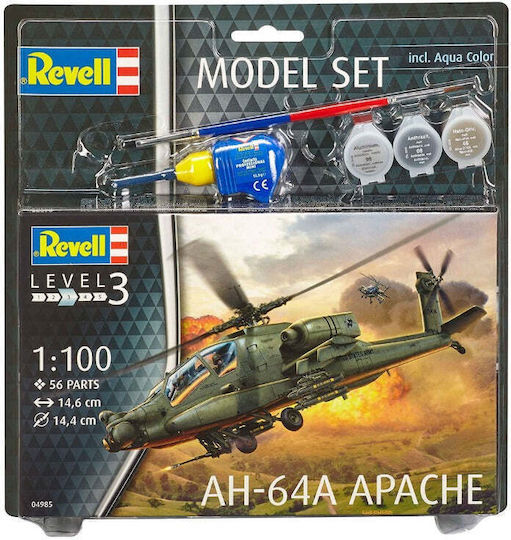 Revell AH-64A Apache Modeling Figure Helicopter 56 Pieces in Scale 1:100 with Glue and Paints 14.6x14.4cm.