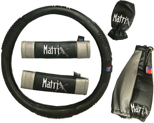 Auto Gs Κάλυμμα Τιμονιού Αυτοκινήτου Matrix με Διάμετρο 38εκ. Medium Σετ από Δερματίνη Μαύρο